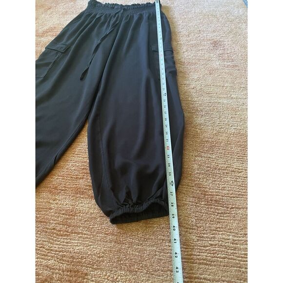JW Style Black Cargo Jogger Pants M Rayon Tencel Smocked Waist Pockets - Picture 4 of 7